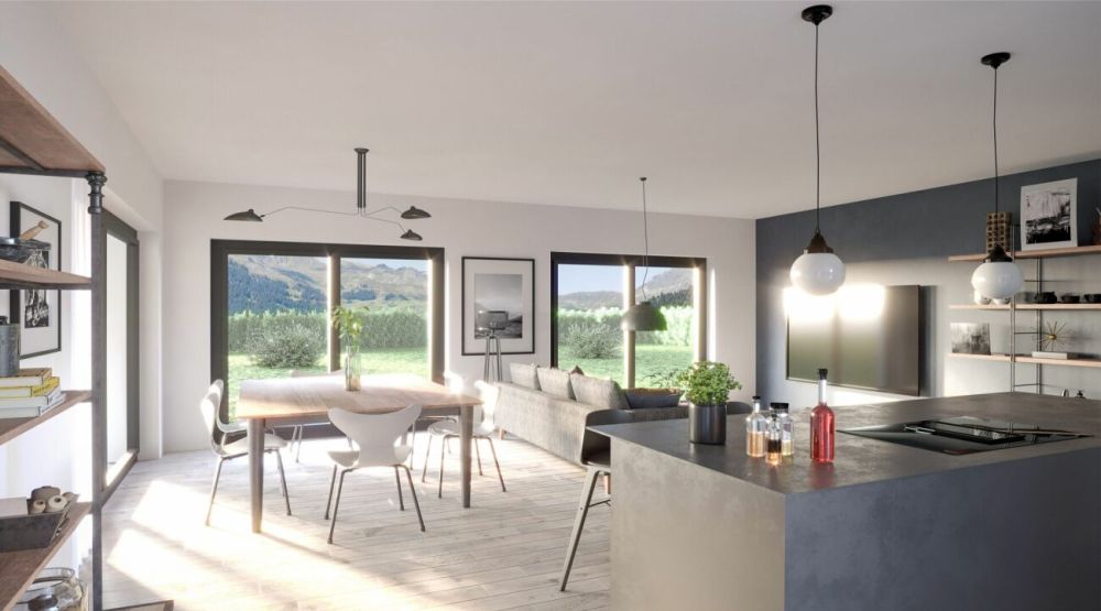 Attraktive und stilvolle 5.5-Zimmer-Wohnung mit Zweitwohnungskontingent an bester Lage - Visualisierung: Offener Wohn- und Essbereich