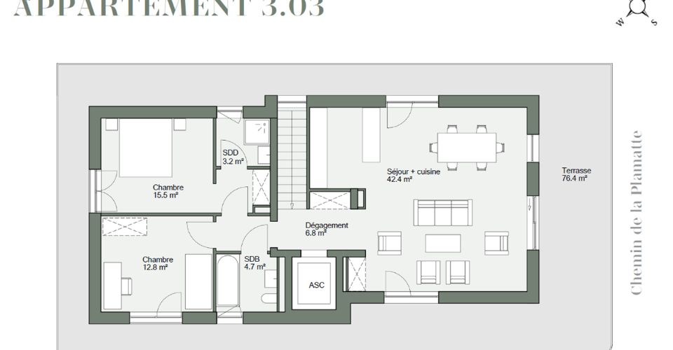 Appartement 4 pièces en attique avec terrasse de 76 m² - Attique 4 pièces - image - 4