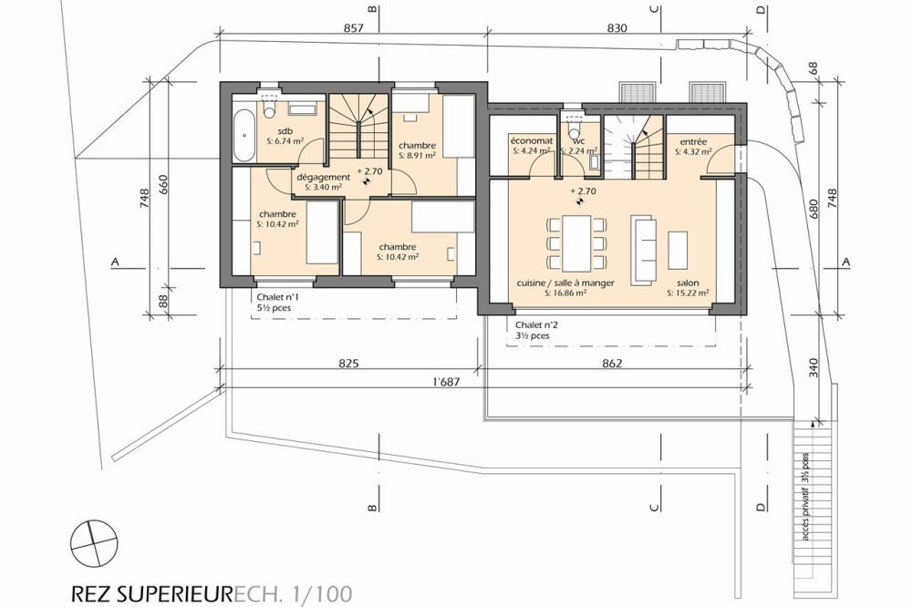 Chalet résidentiel 3.5 pièces à Crans-Montana - Plan du rez supérieur / Top floor plan / Pianta del piano terra superiore