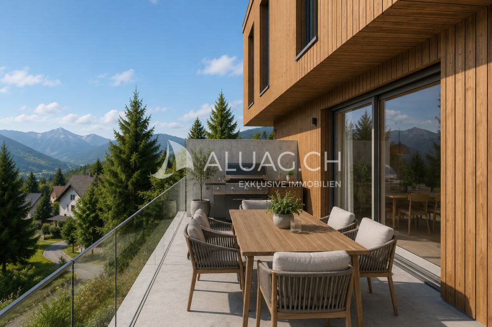 MODERNES WOHNEN OBERHALB DER STADT BIEL - Tolles Gefühl im idyllischen Tal von Vauffelin den Sommerabend auf dem Balkon zu geniessen