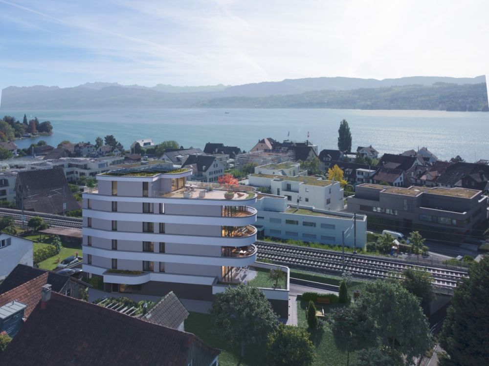 Baufreigabe Erteilt: 4.5/5.5 Zimmerwohnung mit See- und Bergsicht i... - Ansicht Liegenschaft zum See