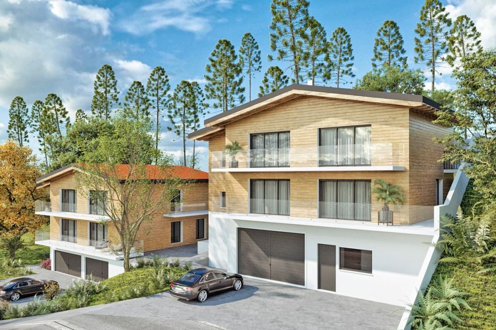 Großes Chalet mit 5,5 Zimmern, Keller und Doppelgarage, auf Plan mit allen Ausstattungen nach Wunsch des Mieters. - Façade