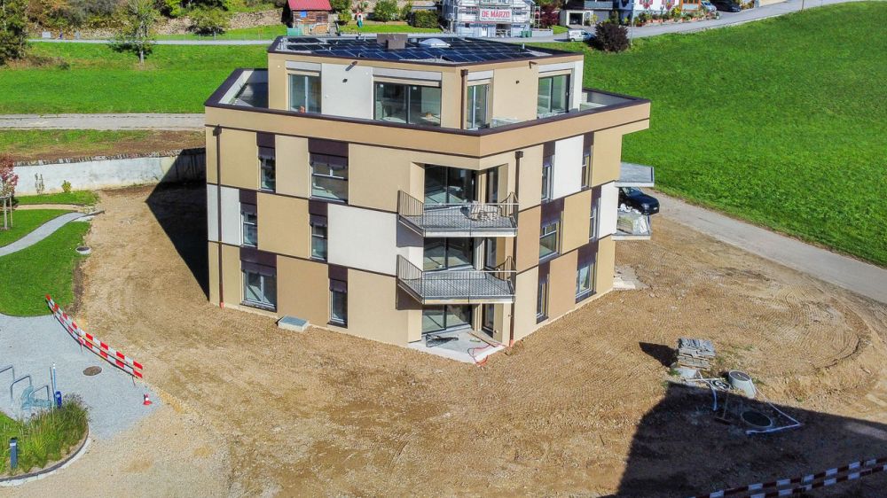 Appt PPE neuf de 3.5 pces, terrasse et jardin Campagne Pernod, lot B2 - Vue sur le bâtiment B en cours de construction