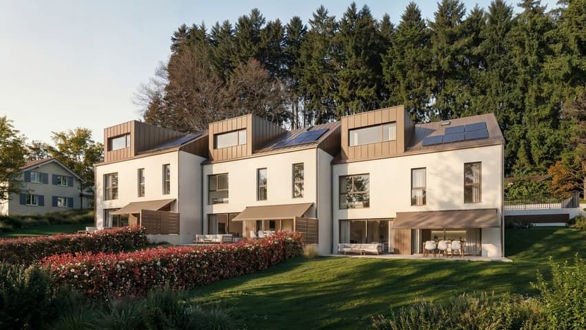 Jolie villa contigüe à construire (villa C) - Vue avec toile solaire