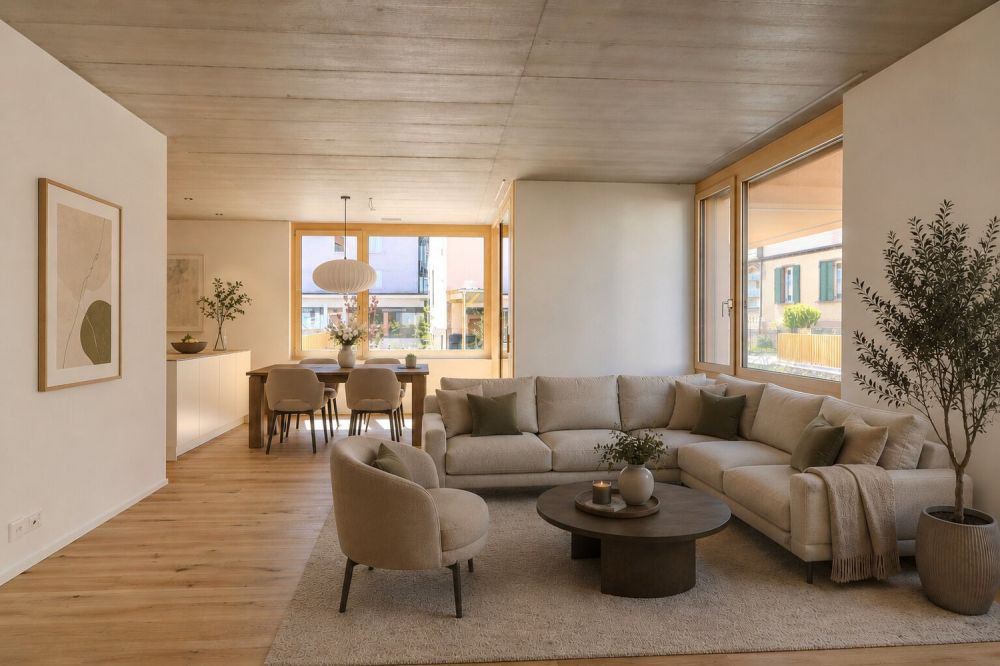 170 m² Gartenwohnung mit separatem Homeoffice / Atelierraum - Wohn- & Esszimmer | möblierte Variante