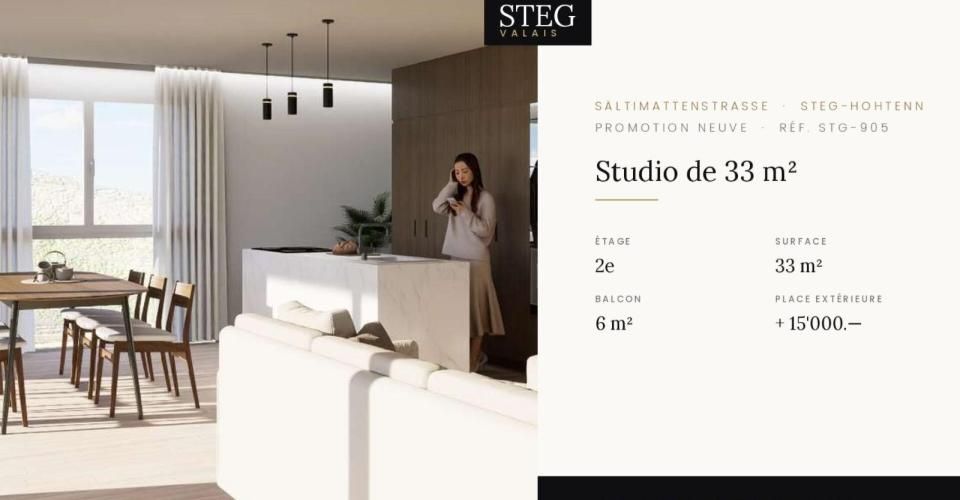 STEGref.905 - Studio neuf 33 m² avec balcon, 2e étage, CHF 220'000.-- - Appartement 1.5 pièces - image - 1