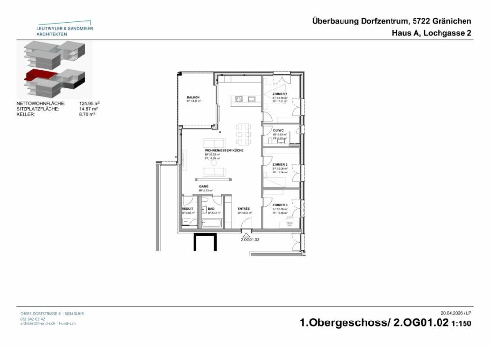 Im Herzen von Gränichen 4.5 Zimmer Neubau-Wohnungen - Haus A 1. OG 4 1/2 Zimmer