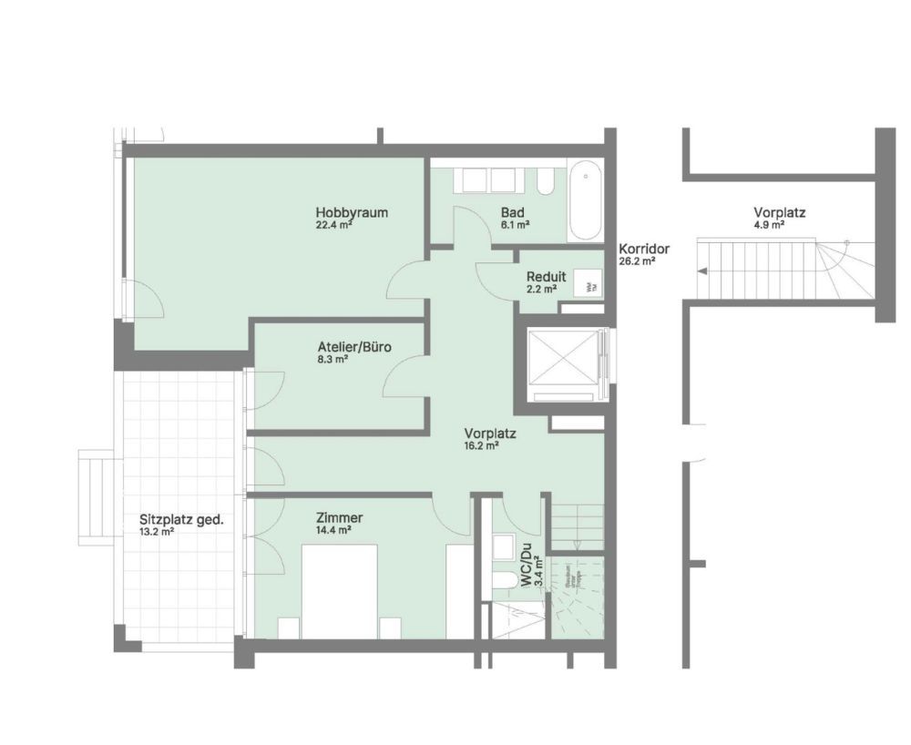 helle, elegante EG-Maisonette-Wohnung mit Garten (C-1.1) - Grundriss Sockelgeschoss Variante 2