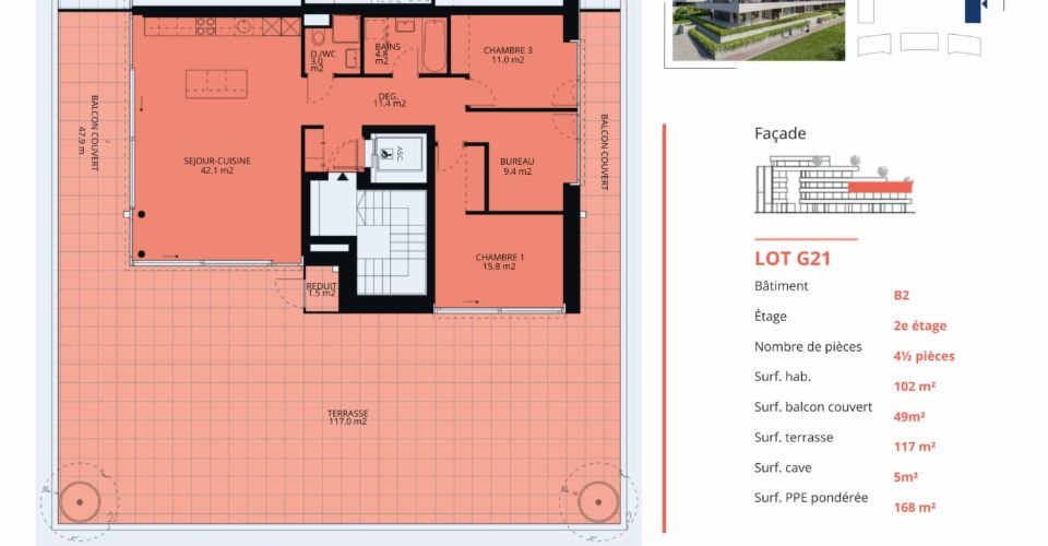 Luxueux 4.5 pièces d'angle avec terrasse - Appartement 4.5 pièces - image - 12