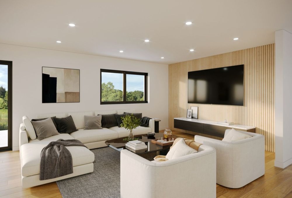 Villa neuve sur plan dans un espace verdoyant - Séjour