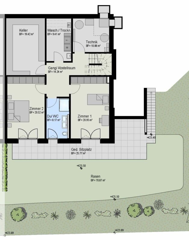 Modernes Eigenheim mit Panorama-Weitsicht ins Grüne und die umliegende Berglandschaft. - Gartengeschoss