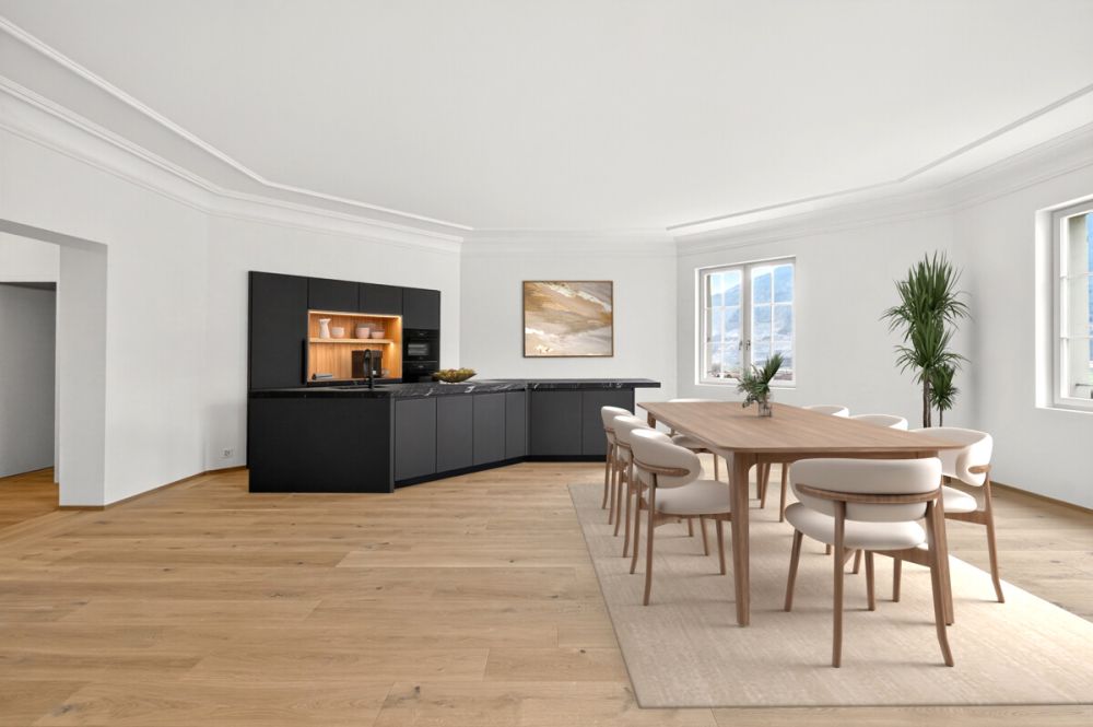 Zizers: stilvolle Turmwohnung mit Blick auf die Bündner Berge - Küche