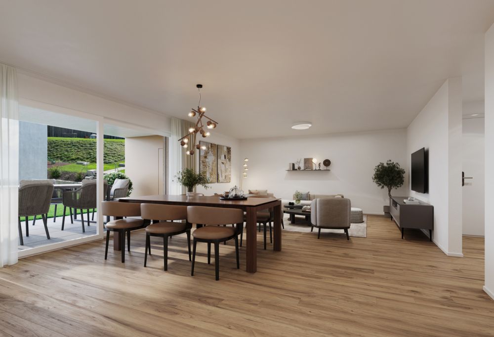 4.5 Z.-Wohnung OG (D), 126 m2 Netto Wohnfläche, 35m2 gedeckter Balkon - Küche-Wohnen