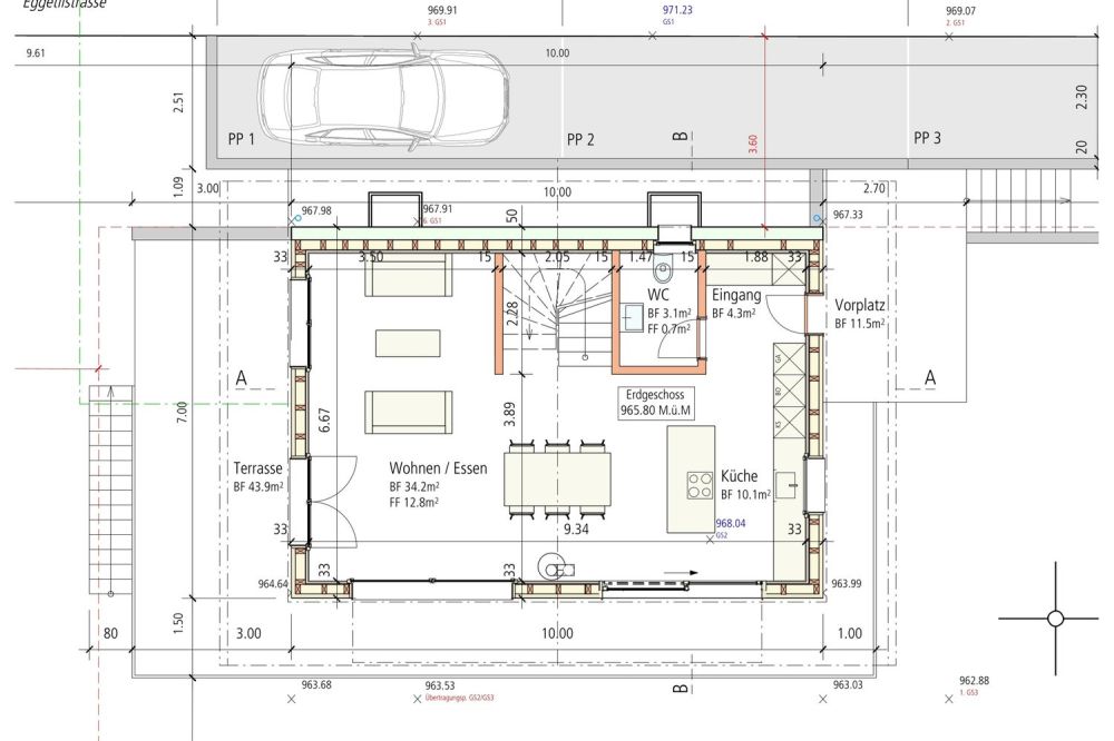 Neubau 5 bis 6 Zimmer Einfamilienhaus an aussichtsreicher Hanglage - Grundriss Erdgeschoss