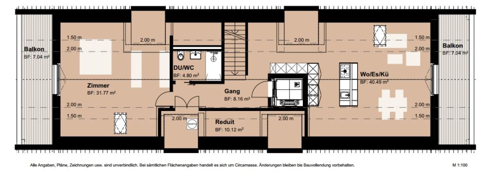 Exklusive 2.5-Zimmer-Dachwohnung mit Loftcharakter - Grundriss