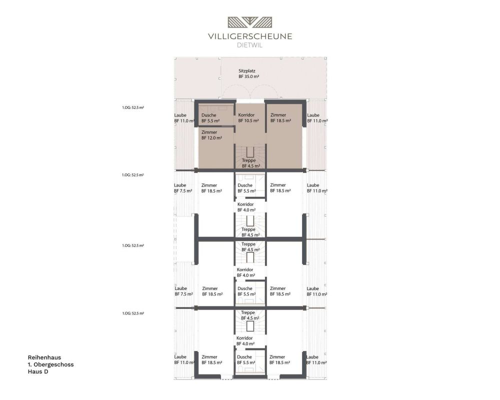 "Villigerscheune" 6.5 Zimmer Reiheneckhaus - Nord - Haus D - 1. Obergeschoss