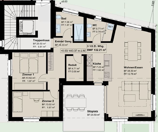 Moderne und grosszügige 3.5-Zimmerwohnung - Neubau Mehrfamilienhaus - Grundrissplan