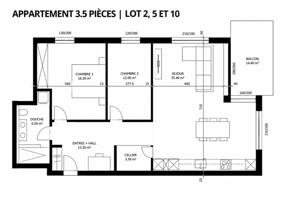 Promotion - La Frimesse à Vicques - Plan 3,5 pièces - lots n°2 ,5, 10