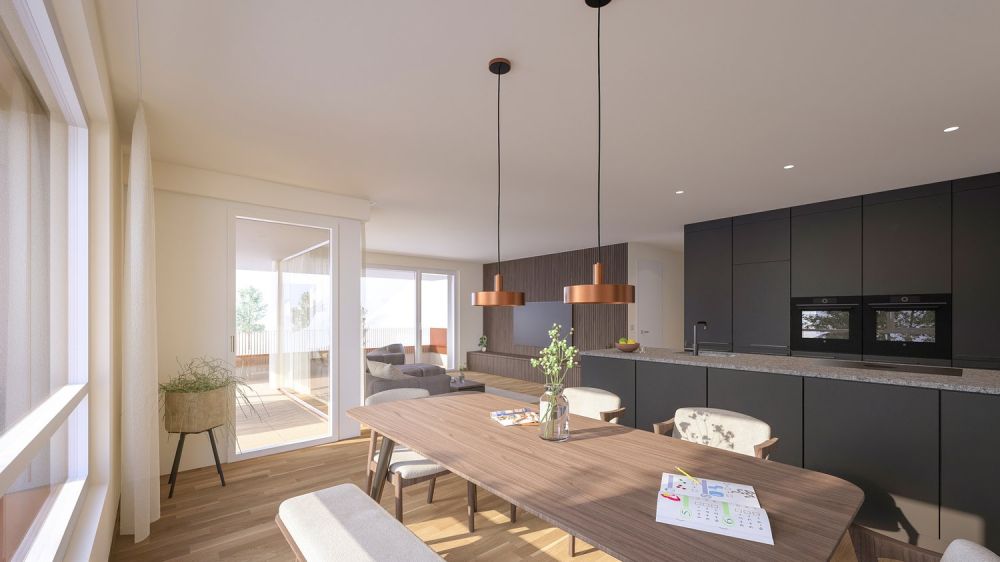 Moderne 3.5 Zimmer Neubauwohnung mit grossem Balkon - Essbereich