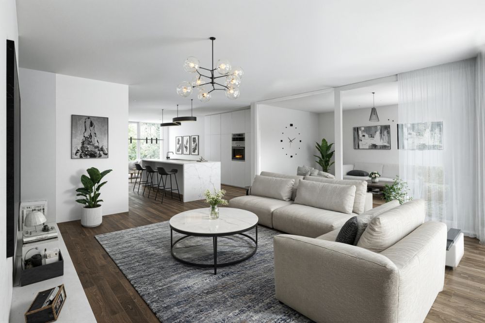 Neubauprojekt ,,Schachen" - 7 Traumhäuser im Grünen mit Minergie - Wohnen/Küche/Essen mit Wintergarten (Variante 1)