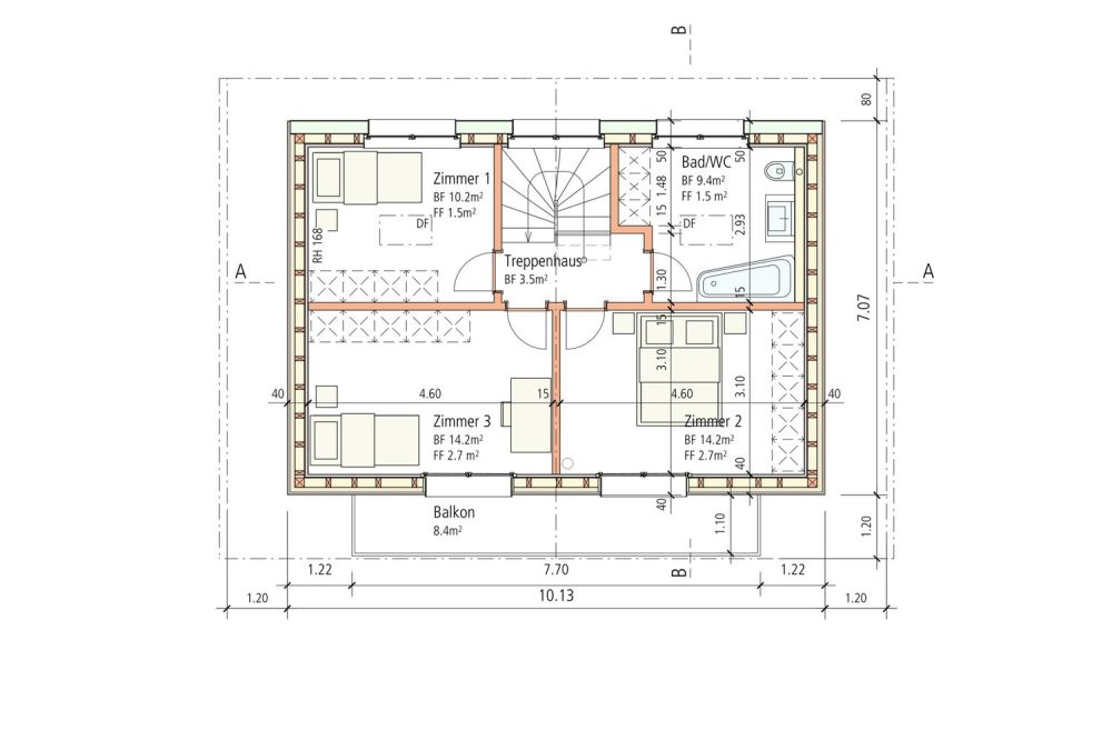 Neubau 5 bis 6 Zimmer Einfamilienhaus an aussichtsreicher Hanglage - Grundriss Obergeschoss