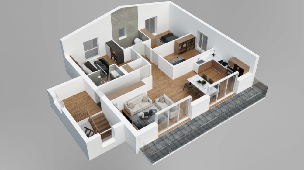 Wohnung mit 4,5 Zimmern im Dachgeschoss in Les Neyres - Plan 3D