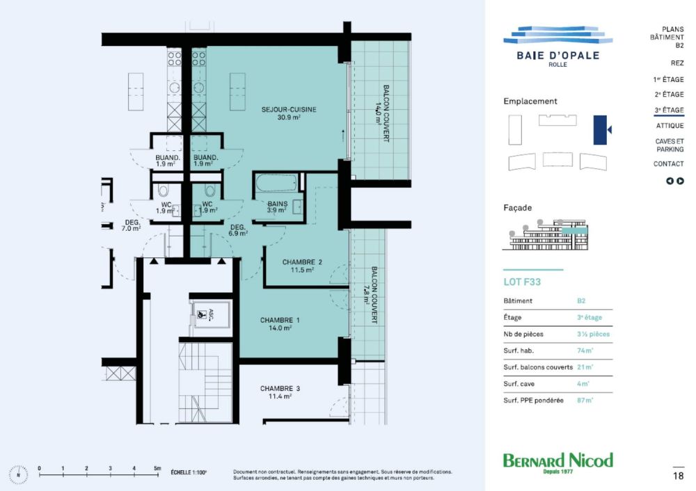 Bel appartement de 3.5 pièces au 3? étage  Balcons couverts, orientation Est  Rolle - Bild 2