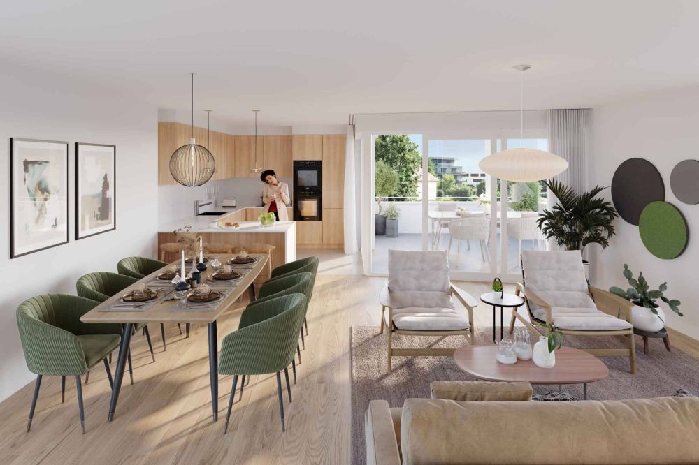 Résidence Innaé | Lot 13 - Cuisine et séjour avec espace salle à manger