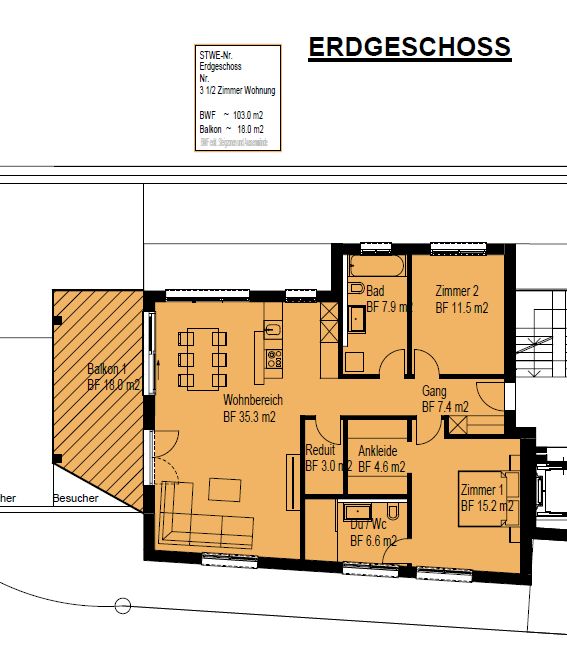 Exklusiver Neubau: 3.5 Zimmer Wohnung mit Balkon - Grundriss