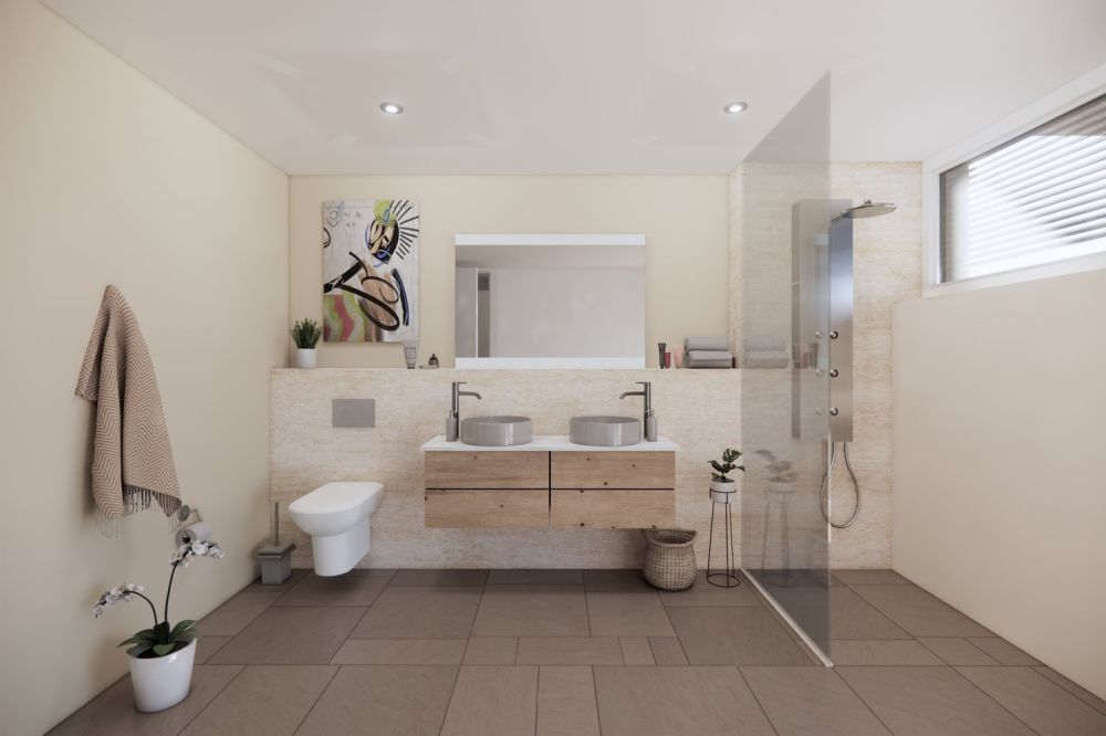 Neue barrierefreie Gartenwohnung mit zwei Sitzplätzen - Badezimmer