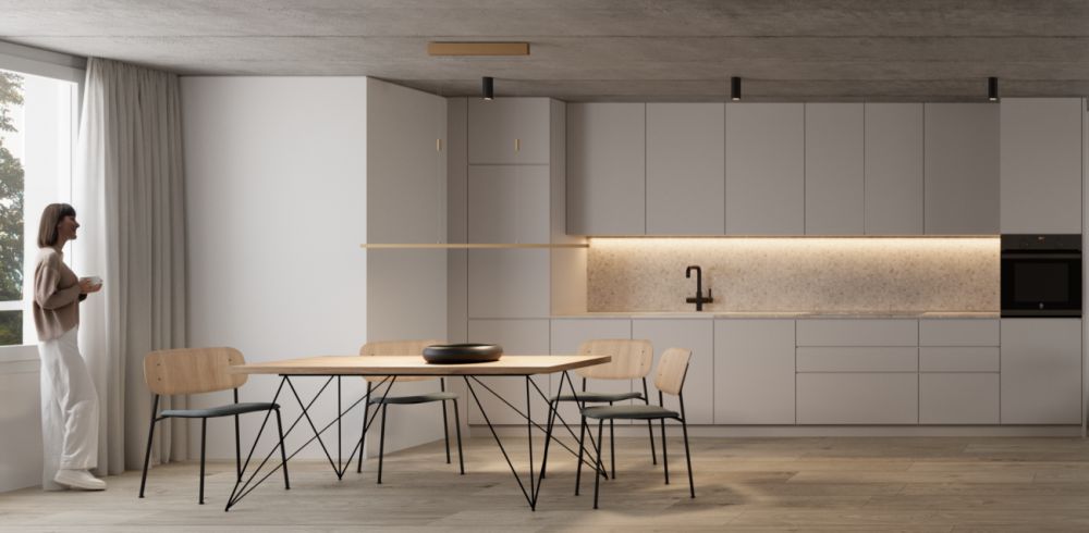 Urban wohnen mit privatem Garten - hochwertiges 2.5 Z' Neubauapartment - Küche und Essbereich