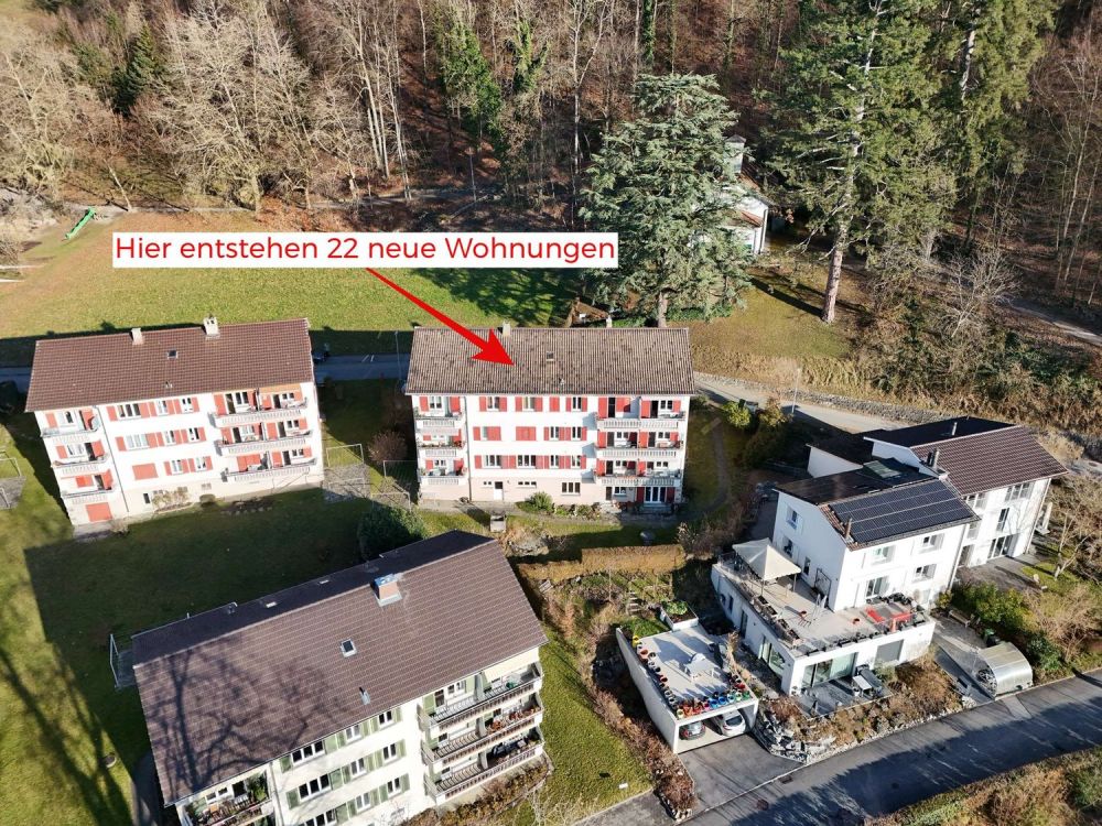 Neue 2 Zi.-Seniorenwohnung in Thun zu verkaufen, Nr.22 im Gartengeschoss - Aussenansicht Südseite vor der Sanierung