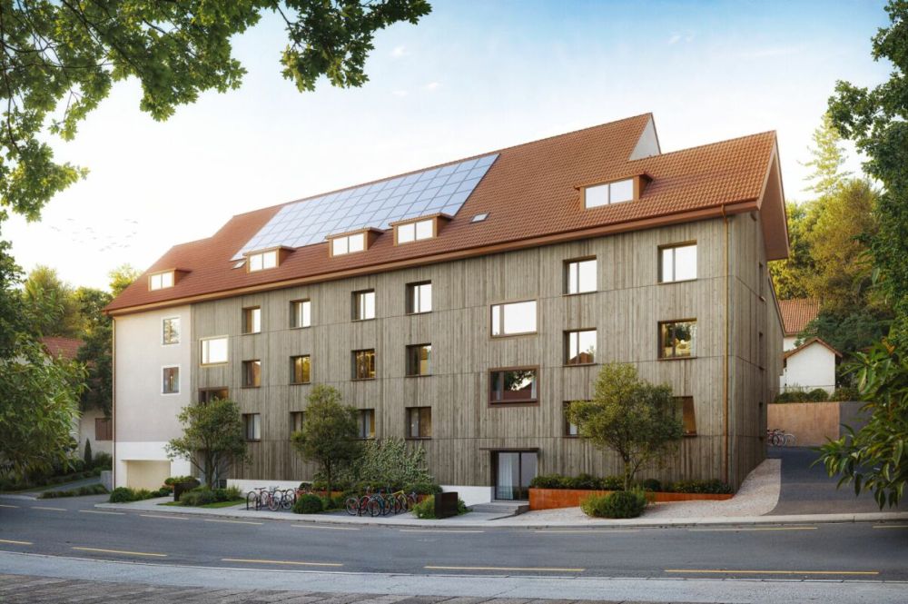 Neubauwohnung mit Balkon «Am Palmenweg»: - Neubauwohnungen «Am Palmenweg» in Thayngen - 2.5- bis 4.5-Zi.-Eigentumswohnungen mit Echtholzparkett, Fernwärme, Photovoltaik und Tiefgarage. Ab CHF 600'000.-