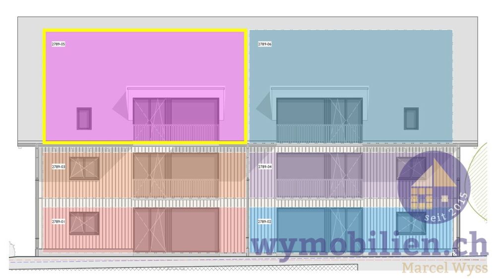 3.5 Zimmer + Galerie - Jetzt Rohbau besichtigen! - Dachloft Nr. 5 gelb markiert