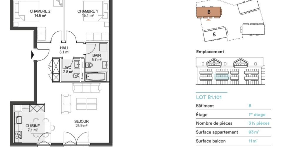 Spacieux 3.5 pièces avec balcon. Finitions au gré de l'acquéreur ! - Appartement 3.5 pièces - image - 8