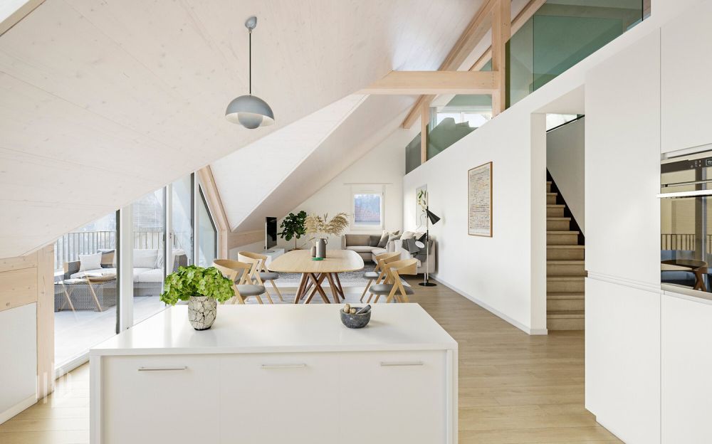 ImmoWyss -  Premium Neubau-Dachwohnung mit edler, feiner Gestaltung - Ausbaubeispiel Ess- und Wohnbereich