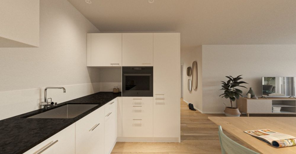 Zeitgemässes Wohnen: Neubauwohnung mit stilvollem Ambiente - Küche