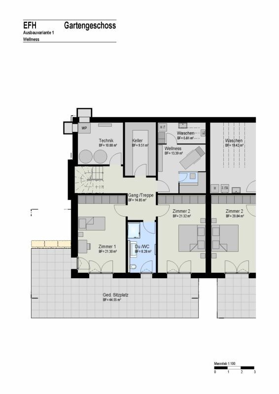 Modernes Eigenheim mit Panorama-Weitsicht ins Grüne und die umliegende Berglandschaft. - Gartengeschoss Variante Wellness