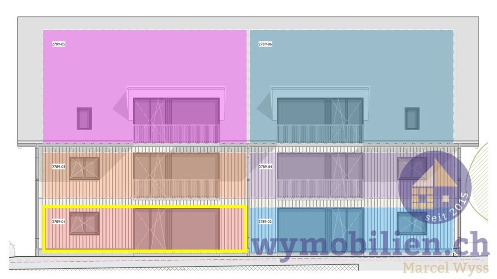 Jetzt Besichtigung vereinbaren - Einzug Juli 2026 - Garten-Wohnung Nr. 1 gelb markiert