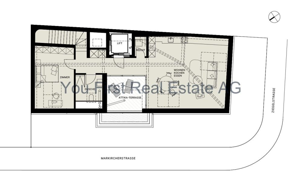 Wohnung W06  Exklusive 2.5-Zimmer-Attikawohnung mit Terrasse - Grundrissplan W6
