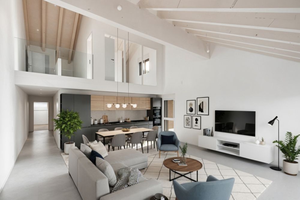 Magnifique duplex neuf de 5.5 pièces à 4 minutes de Romont - LOT 2.1 - Cuisine - Salon exemple d'aménagement virtuel