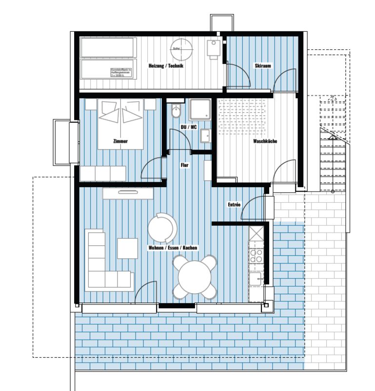 Alpji neue 2.5 Zimmerwohnung in einem der ältesten Weiler Hohnegg oberhalb Saas-Fee. Sportlicher Zugang vom Dorfzentrum, der Lomatte oder Wildi. Mit dem E-bike ganzjährig erreichbar. -  Bild 2