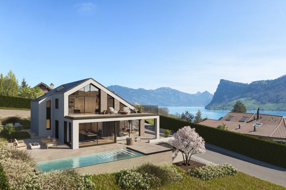 Panoramavilla in Kastanienbaum: Exklusiver Ausbau, Seeblick, Pool & Pr -  Bild 1