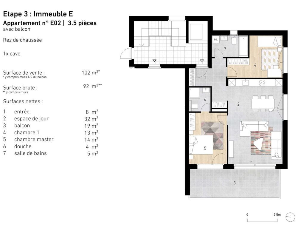 Appartement 3.5 pièces neuf (rez supérieur) - Lens - Plans - E02