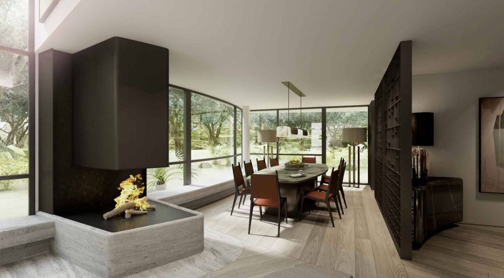 HC77 | Cologny - 3 luxueux hôtels particuliers - Une salle à manger installée dans son écrin végétal comme un jardin d'hiver