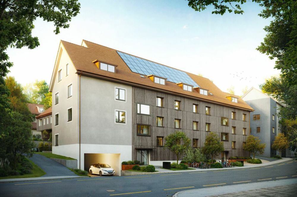 Neubauwohnung mit Balkon «Am Palmenweg»: - Neubauwohnungen «Am Palmenweg» in Thayngen - 2.5- bis 4.5-Zi.-Eigentumswohnungen mit Echtholzparkett, Fernwärme, Photovoltaik und Tiefgarage. Ab CHF 600'000.-