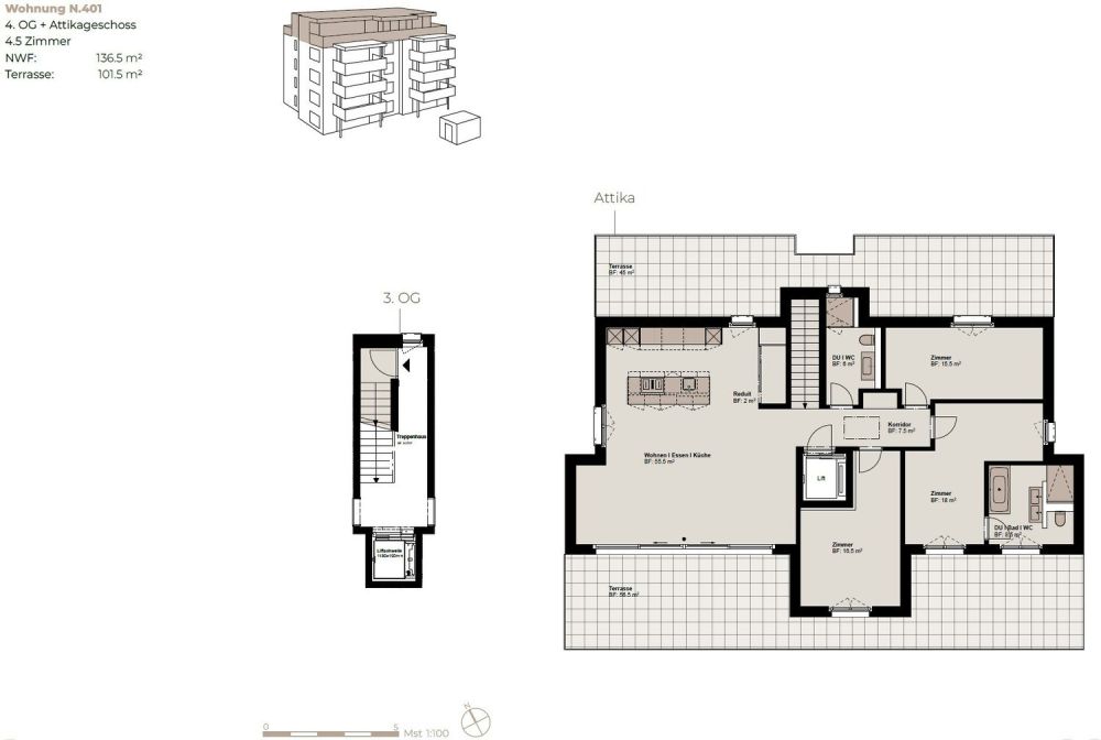 4.5-Zimmerwohnung mit grossem Balkon im Neubauprojekt "Unterhofen" in Gossau ZH - Attika