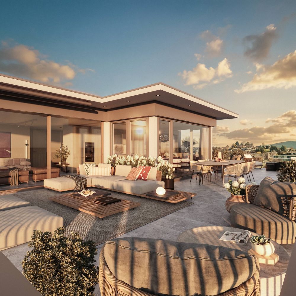 Luxuriöse Attika mit grosser Dachterrasse, Liftzugang & zwei Aussenbereichen -  Bild 1