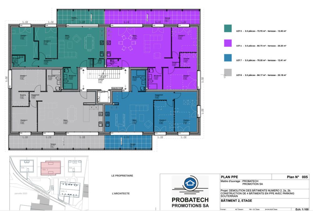 VUE PANORAMIQUE - 3,5 pces avec terrasse de 24 m2 orientée Ouest ! - lot 6 - violet