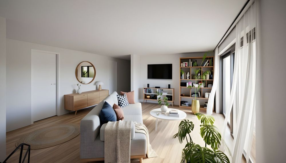 5.5 Zimmer Neubauwohnung in projektiertem und bewilligungsfähigem 3-Fa - Wohnzimmer